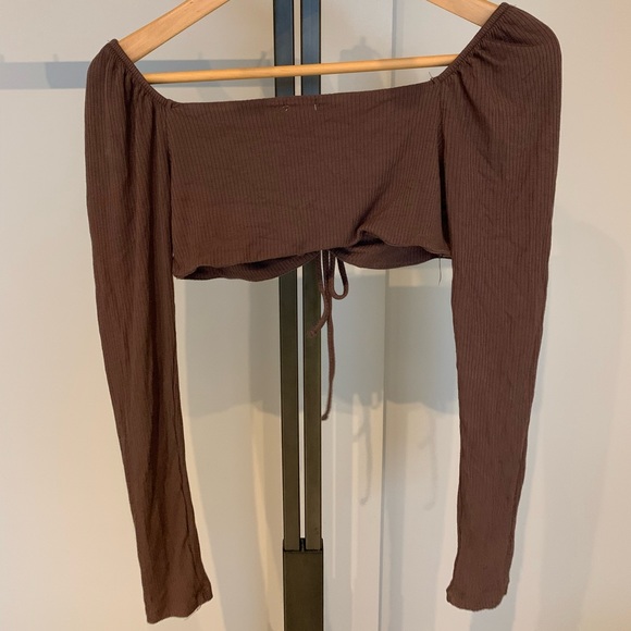 Garage Maddy Long Sleeve Keyhole Top, Size S, Brown - Picture 3 of 6